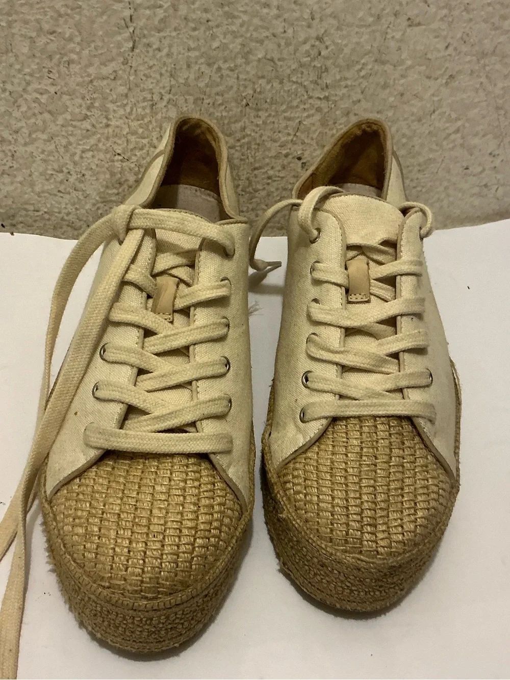 SCHUTZ Cream Canvas Espadrille-Style Platform Sneakers 10B
